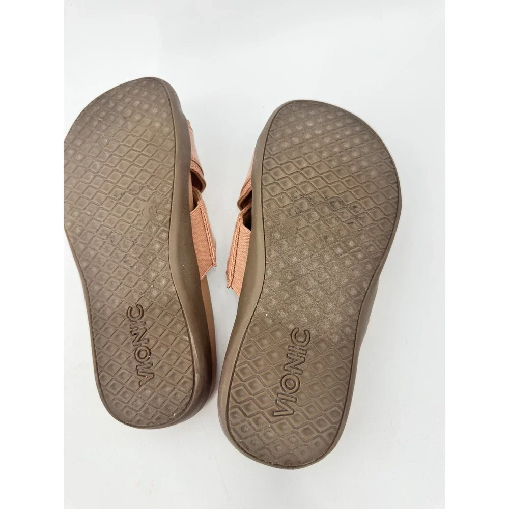Vionic Merced Slide Sandals Women Size 6 Nude Patent Crisscross Straps